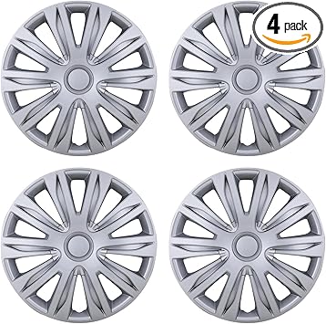 14'' Hubcaps Set of 4 Wheel Rim Cover Universal R14 Hub Caps Replacement ABS Material Exterior Accessories for Car Pickup Truck SUV (14-Inch, Silver)