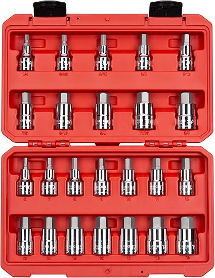 TEKTON 1/2 Inch Drive Hex Bit Socket Set, 24-Piece (1/4-3/4 in., 6-19 mm) | SHB92301