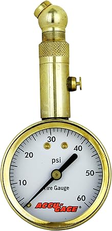 Accu-Gage by Milton Dial Tire Pressure Gauge with Swivel Angle Air Chuck - ANSI Certified for Motorcycle/Car/Truck Tires (0-60 PSI)