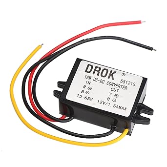 DROK® Micro DC Voltage Buck Converter 15-55V 24V/36V/48V to 12V 1.5A 18W Step Down Power Supply Transformer Volt Inverter for Car Auto Motor Vehicle Automotive etc