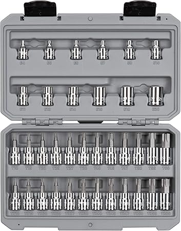 TEKTON 3/8 Inch Drive Torx/TR Torx Bit & External Star Socket Set, 36-Piece (T10-T60, TR10-TR60, E4-E20) | SKT15402