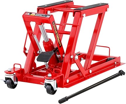 BIG RED T64017-2 Hydraulic Motorcycle Lift Jack: Powersports Lift Jack Stand Table for ATV, Dirt Bike, UTV and Snowmobile, 1500 lb Capacity, Red