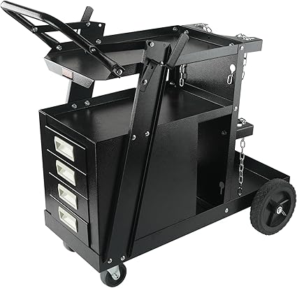 VEVOR Welding Cart, 2-Tier 4 Drawers Welder Cart with 265LBS Static Weight Capacity, 360° Swivel Wheels, Tank Storage Safety Chains, Heavy Duty Rolling MIG Welder Cart for Mig Welder and Plasma Cutter