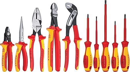 Knipex Tools LP - 9K989831US 10 -Piece 1000V Insulated High Leverage Pliers, Cutters, and Screwdriver Industrial Tool Set , Red