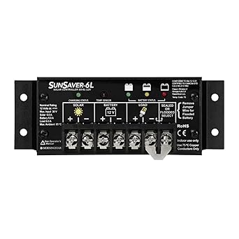 Morningstar SunSaver 6A PWM Solar Charge Controller (SS-6L-12V) - Solar Panel Regulator for 12V Batteries, Four Stage Battery Charging, LVD, HazLoc Rated, Low Noise, 5 Year WTY - Designed in The USA