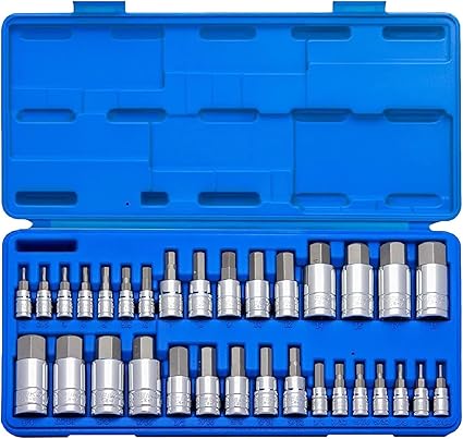 NEIKO 10288A Allen Hex Bit Socket Set, 32 Piece SAE and Metric Allen Socket Set, Allen Head Hex Key Socket Set Made with S2 Steel