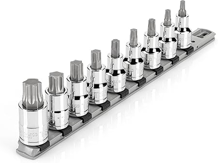 TEKTON 1/2 Inch Drive Torx Bit Socket Set with Rail, 9-Piece (T30-T80) | SHB92107