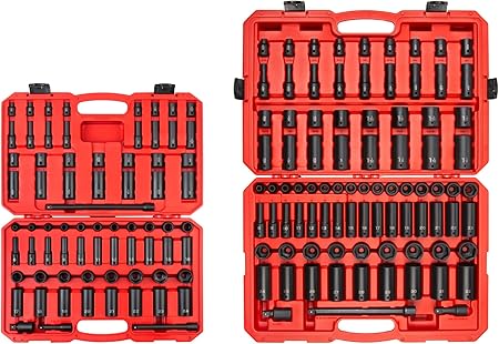 TEKTON 3/8, 1/2 Inch Drive 6-Point Impact Socket Set (159-Piece) | SID99401