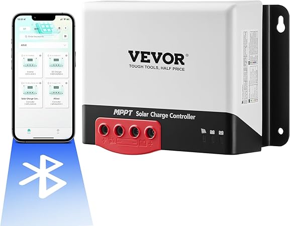 VEVOR 40A MPPT Solar Charge Controller, 12V / 24V Auto DC Input, Solar Panel Regulator Charger with Bluetooth Module, 98% Charging Efficiency for Sealed(AGM), Gel, Flooded and Lithium Battery Charging