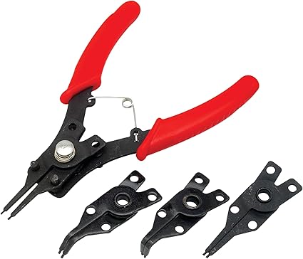 Performance Tool 1435 Interchangeable Head Snap Ring Pliers with Straight, 45 Degree and 90 Degree Angled Heads for Internal and External Use