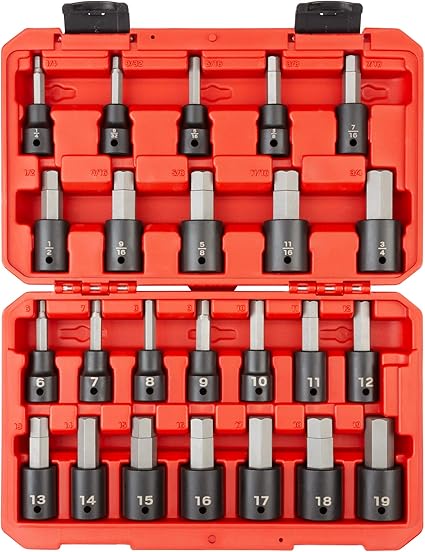 TEKTON 1/2 Inch Drive Hex Impact Bit Socket Set, 24-Piece (1/4-3/4 in., 6-19 mm) | SIB92311