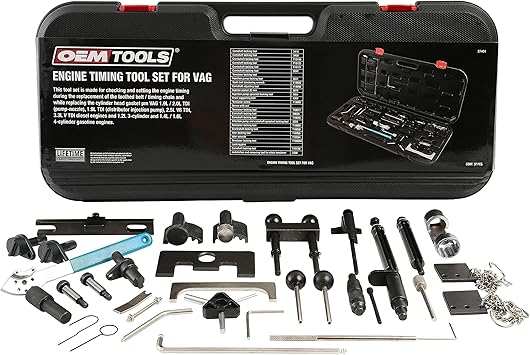 OEMTOOLS 27404 Engine Timing Tool Set for VAG, 37 Piece Engine Timing Locking Tool Kit, for VW and Audi, Timing Tool Kit with Belt Tensioner Tool, Cam Pulley Holder, Camshaft Adjuster