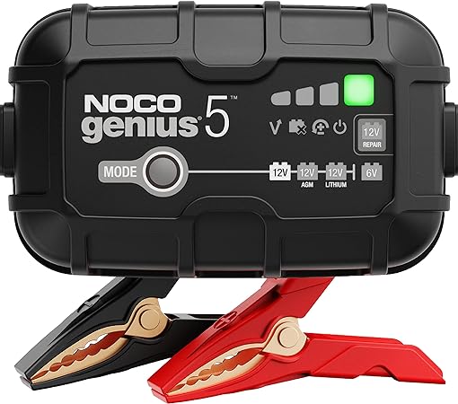 NOCO GENIUS5, 5A Smart Car Battery Charger, 6V and 12V Automotive Charger, Battery Maintainer, Trickle Charger, Float Charger and Desulfator for Motorcycle, ATV, Lithium and Deep Cycle Batteries