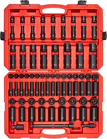 TEKTON 1/2 Inch Drive 6-Point Impact Socket Set, 87-Piece (5/16-1-1/4 in., 8-32 mm) | SID92407