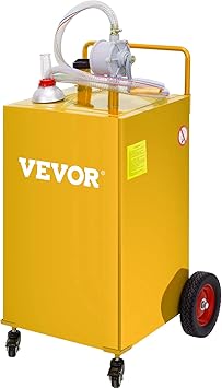 VEVOR 30 Gallon Fuel Caddy, Gas Storage Tank & 4 Wheels, with Manual Transfer Pump, Gasoline Diesel Fuel Container for Cars, Lawn Mowers, ATVs, Boats, More, Yellow