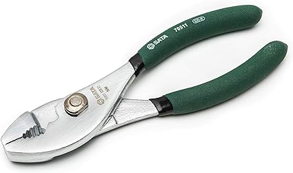 SATA 6-Inch Slip-Joint Pliers, Chrome Vanadium Steel Body, with Green Handles and Rivet Joint Assembly - ST70511ST