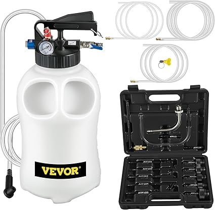 VEVOR Transmission Fluid Pump 2 Way Manual ATF Refill System Dispenser, Oil and Liquid Extractor 10 Liter Large Capacity, Automatic Transmission Fluid Pump Tool Set with 14 Pieces ATF Filler Adapters