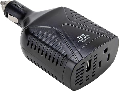 Amazon Basics 75W Car Power Inverter 12V to 110V for Vehicles, Black, 5.07 x 2.65 x 1.6 inches