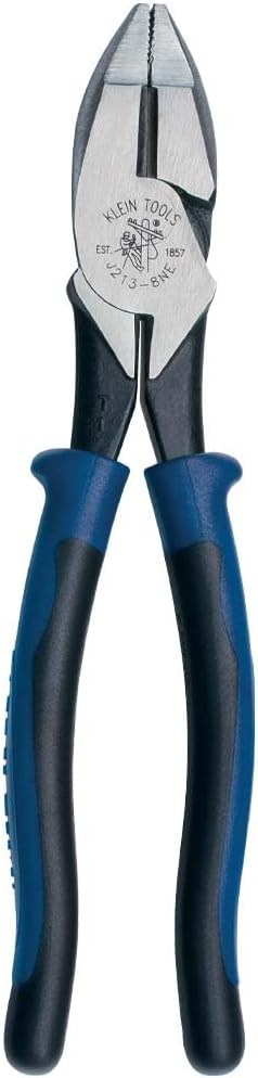 Klein Tools J2138NE Pliers, 8-Inch Side Cutters, High Leverage Lineman's Pliers Cut Copper, Aluminum and other Soft Metals