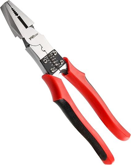 Lineman's Pliers, Combination Pliers with Wire Stripper/Crimper/Cutter Function, Heavy Duty Side Cutting High-Leverage Plier, 8-1/2 inch (HX-1-002), Red