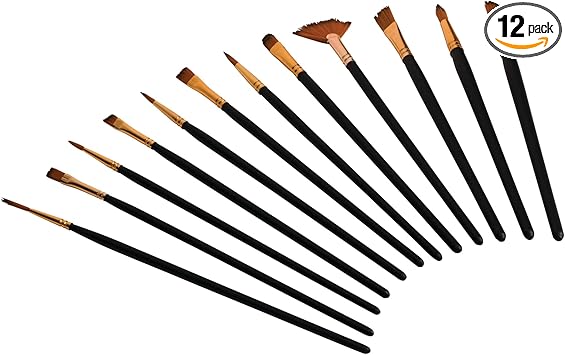 Performance Tool W228 12-Piece Paint Brush Set with Nylon Bristles and Wooden Handles - Ideal for Automotive Detail, Home, and Art Projects