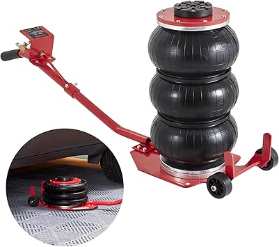 VEVOR Air Jack, 3 Ton/6600 lbs Triple Bag Air Jack, Airbag Jack with Six Steel Pipes, Lift up to 17.7 inch/450 mm, 3-5 s Fast Lifting Pneumatic Jack, with Long Handles for Cars, Garages, Repair, (Red)