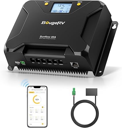 BougeRV MPPT Solar Charge Controller 40A, w/ Low-Temp Cut-Off, APP Control, Backlit LCD, 40 Amp Solar Panel Regulator 12V/24V for LiFePO4, SLD, Gel, FLD, AGM Battery, RV, Marine, Upgraded