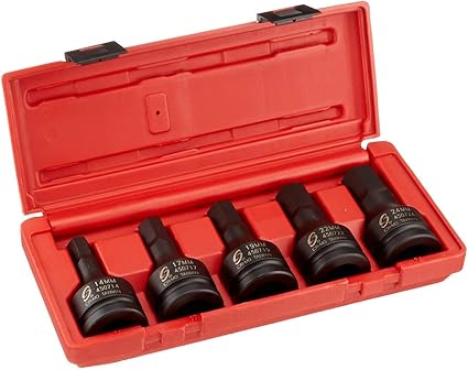 SUNEX TOOLS 4507, 3/4 Inch Drive Impact Hex Driver Set, 5-Piece, Metric, 14mm-24mm, Cr-Mo Steel, Dual Size Markings, Heavy Duty Storage Case