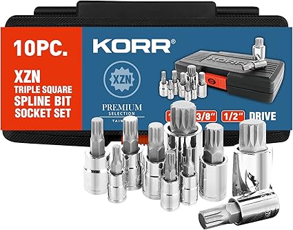 KORR Tools KSS009 10pc XZN Triple Square Spline Bit Socket Set