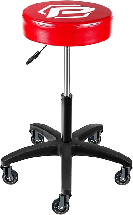 Powerbuilt Rolling Shop Stool with Adjustable Height, Mechanic Detailer Garage Seat with Padding - 240250, Red