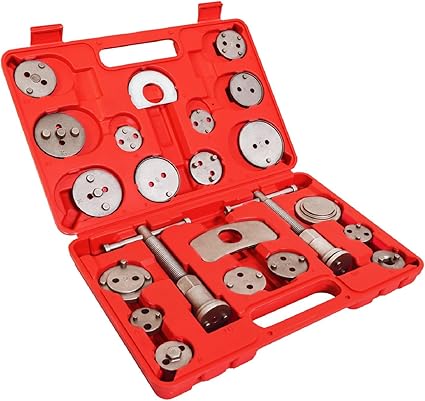 BIG RED ATRHS-E3318BR-1 Torin 22 PCS Brake Caliper Press Tool Kit: Disc Brake Piston Caliper Compressor Tool Set for Brake Pad Replacement Reset, Red