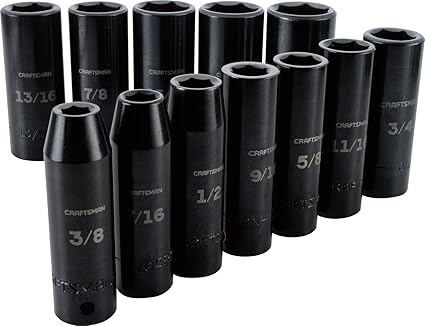 CRAFTSMAN Deep Impact Socket Set, SAE, 1/2-Inch Drive, 6-Point, 12 Pieces (CMMT15886)