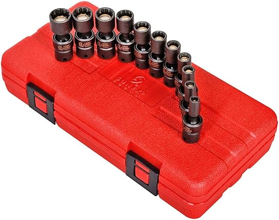 SUNEX TOOLS 1825 1/4-Inch Drive Universal Magnetic Impact Socket Set, Metric, 12-Point, Cr-Mo, 5mm - 15mm, 11-Piece