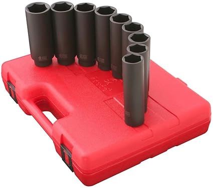 SUNEX TOOLS 2851 1/2-Inch Drive 5-Inch Extra Long Deep Metric Impact Socket Set, 12 Piece