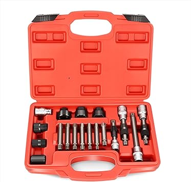 DNA MOTORING 18PCS Alternator Freewheel Pulley Removal Set Automotive Repair Tools with TRX-Star, Spline Hex Adapters, TOOLS-00341