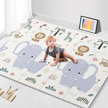 79x71 Foldable Play Mat for Baby, Extra Large Non-Toxic Tummy Time and Crawling Mat, Thick Foam Play Mat, Reversible Portable Baby Floor Mat for Infant, Toddler