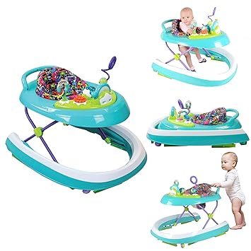 Creative Baby Remix 2 in 1 Walker - Round Walker for Baby with Electronic and Sensory Toys and Machine-Washable Pad - 2 Modes, 3 Position Height Adjustment, Sit-in and Walk-Behind - Baby Training