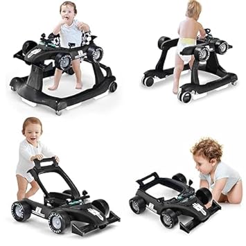 Nightcore 4-in-1 Baby Walker, Foldable Baby Walker with Music Box, Baby Walker with Smooth Wheels, Adjustable Height & Speed, Suitable for Babies Aged 6-18 Months (Black)