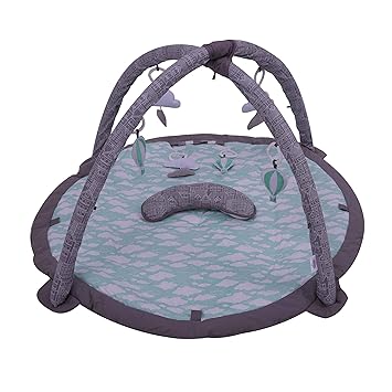 Bacati Clouds in The City Baby Play Gym with Mat, Mint/Grey