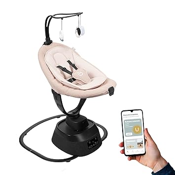 Babymoov Swoon Evolution Bluetooth Connected Smart Baby Swing/Rocker with 8 Motions, 360° Seat, Adjustable Recline, App for Streaming Music and Personalized Lullabies