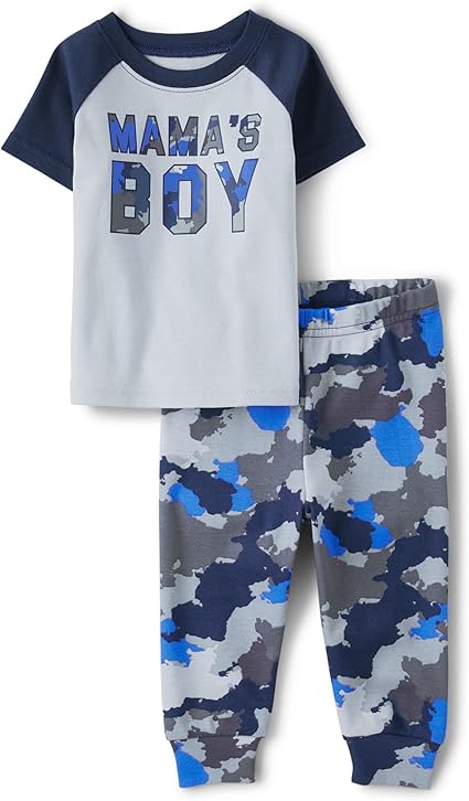 The Children's Place Baby Toddler Snug Fit 100% Cotton Short Sleeve Top and Pants 2 Piece Pajama Set, Mama's Boy, 12-18 Months