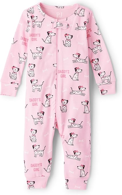 The Children's Place Baby Girls' and Toddler Long Sleeve 100% Cotton Zip-Front One Piece Footed Pajama, Puppy, 5 Years