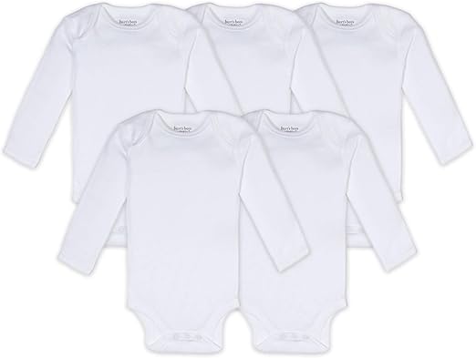 Burt's Bees Baby Unisex Baby 5 Pack Essentials Solid L/S Bodysuits -Cloud - 12 Months