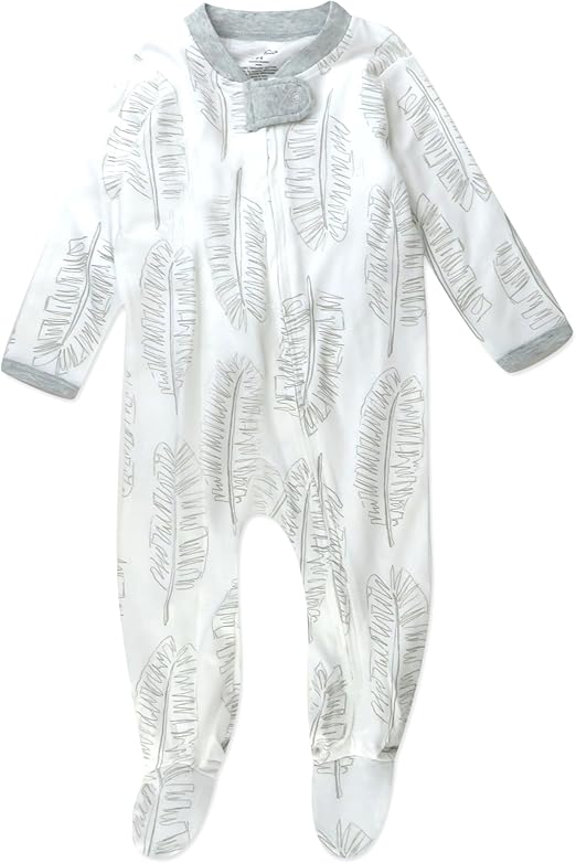 HonestBaby 1-Pack Sleep and Play Footed Pajamas One-Piece Sleeper Jumpsuit Zip-Front Pjs Organic Cotton for Baby Boys, Unisex, Jumbo Leaf Sage/Sage