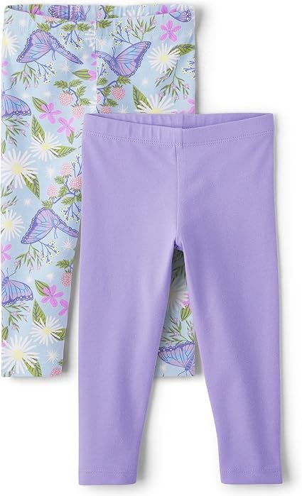 The Children's Place Baby Girls' and Toddler Print Legging, Butterfly/Purple 2-Pack, 2 Years