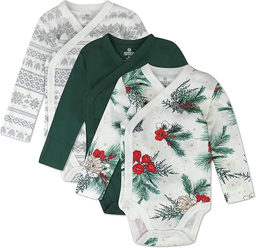 HonestBaby Baby Long Sleeve Side-Snap Organic Cotton Kimono Bodysuits (3 Pack)