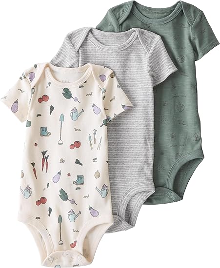 little planet by carter's unisex-baby 3-pack Long Sleeve Bodysuits made with Organic Cotton, Veggie Garden/Stripe, 24M