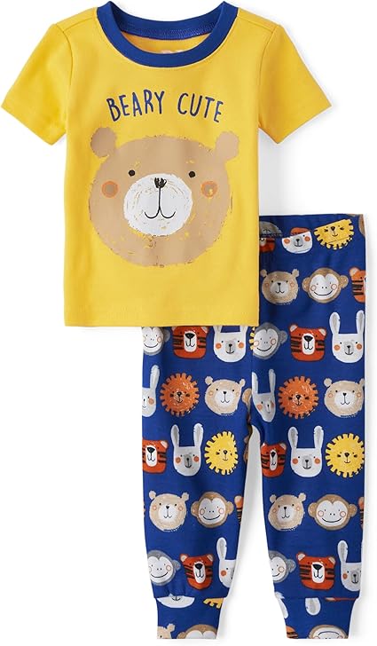 The Children's Place Baby Boys' and Toddler Short Sleeve Top and Pants 2 Piece Pajama Sets, Beary Cute, 3T