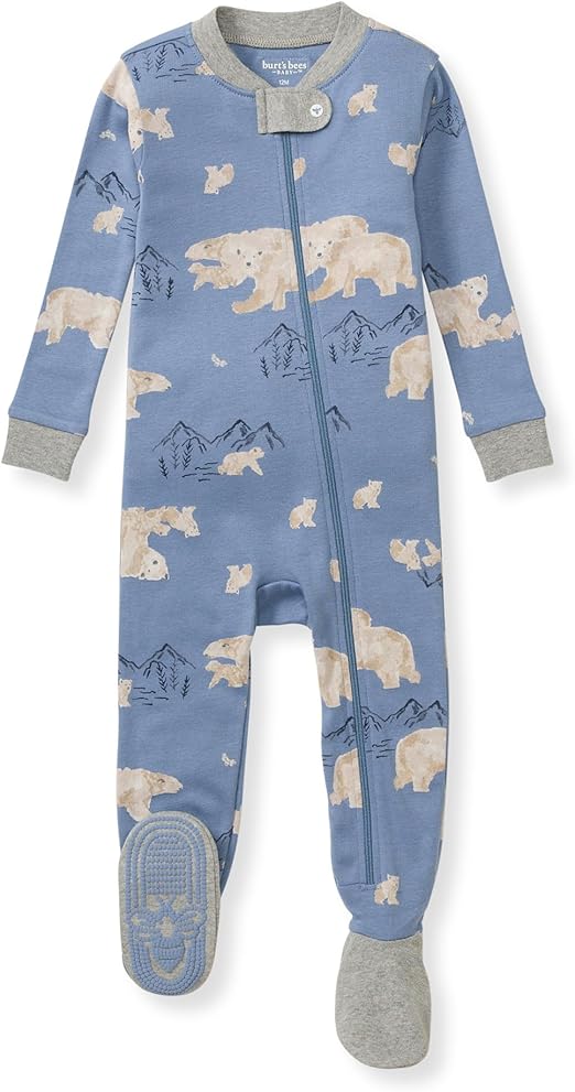 Burt's Bees Baby Boys' Pajamas, Zip-Front Non-Slip Footed Sleeper, Organic Cotton