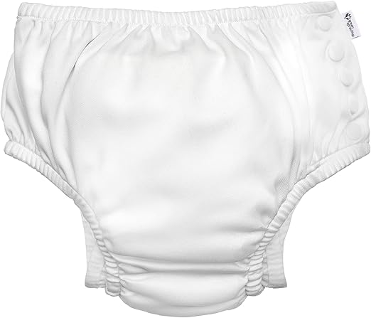 i play. by green sprouts Reusable, Eco Snap Swim Diaper with Gussets, UPF 50, White, Patented Design, STANDARD 100 by OEKO-TEX Certified 24 mo